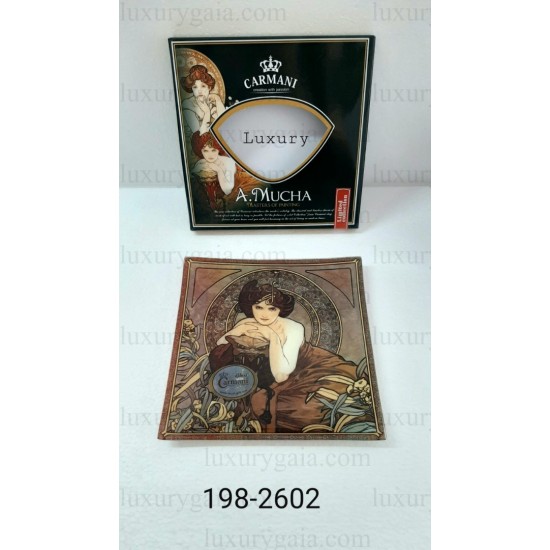 Стъклено плато с 24 карата златно покритие по картини на Alphonse Mucha ''Emerald'' - Luxurygaia.com