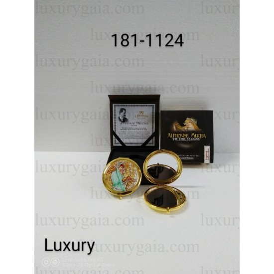 Огледало по картина на A.Mucha -"Зима" .Диаметър 7см . В луксозна кутия 11х11см . - Luxurygaia.com
