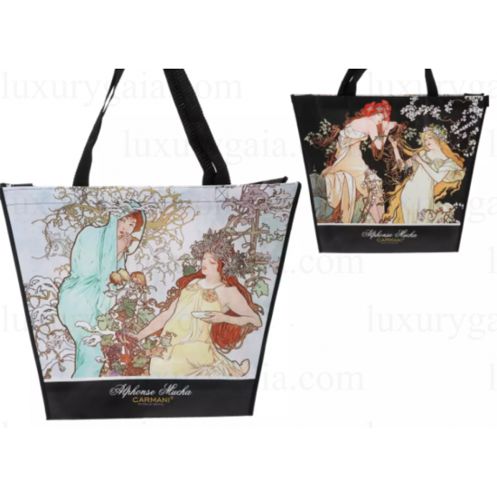 Чанта за пазар по картина на A. Mucha ''Четири сезона''. Размер 46 x 11 x 38cm - Luxurygaia.com