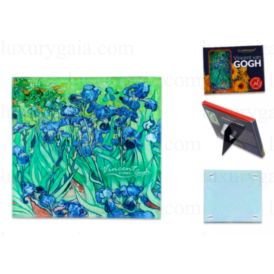 Стъклена подложка за чаша по картини на Van Gogh ''Ириси''. Размер 10.5x10.5cm - Luxurygaia.com