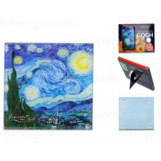 Стъклена подложка за чаша по картини на Van Gogh ''Звездна нощ''. Размер 10.5x10.5cm - Luxurygaia.com