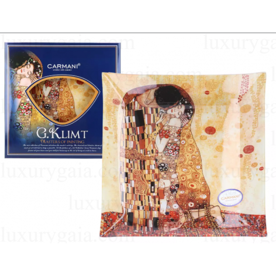 Стъклено плато с 24 карата златно покритие , по картина на Gustav Klimt''Целувката''. Размер 30х30 см - Luxurygaia.com