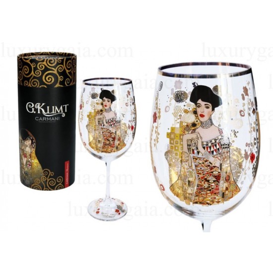 Чаша за вино 640мл . Стъкло с 24карата златно покритие по картина на Gustav Klimt ''Адел'' - Luxurygaia.com