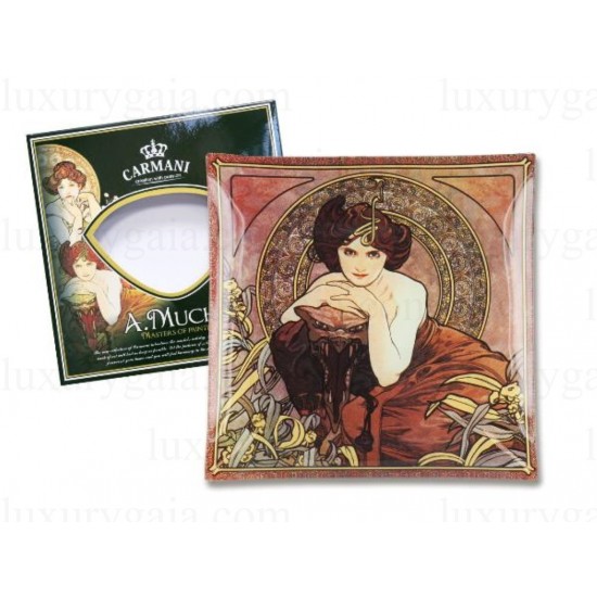 Стъклено плато с 24 карата златно покритие по картини на Alphonse Mucha ''Emerald'' - Luxurygaia.com