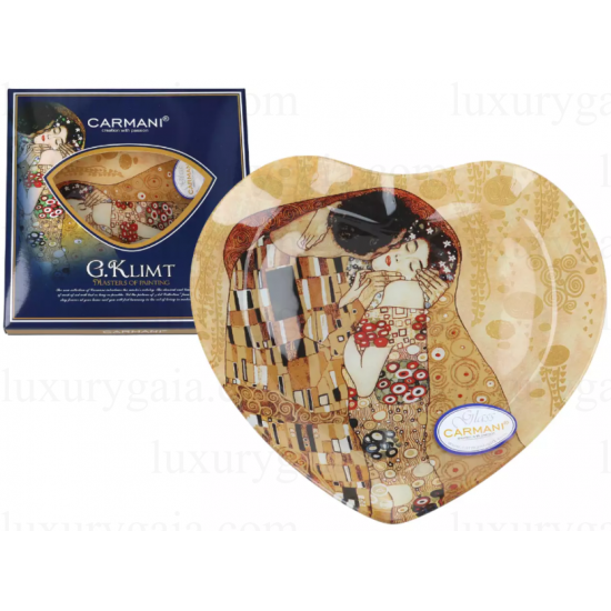 Стъклено плато - сърце ''Целувката''. Размер 24.5x23cm - Luxurygaia.com