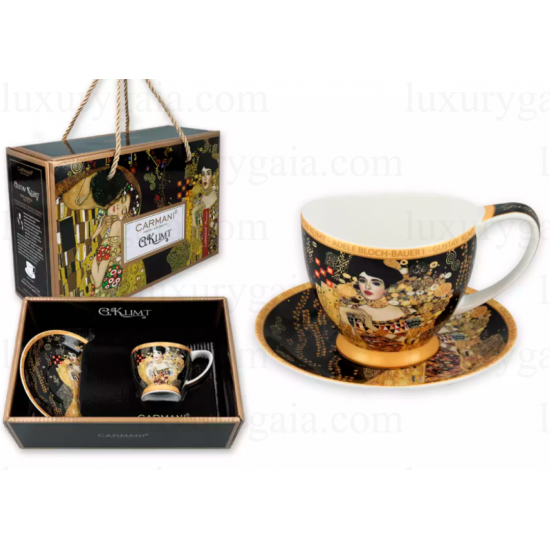 Чаша 100мл за късо кафе и чинийка, по картини на Gustav Klimt ''Адел'' - Luxurygaia.com