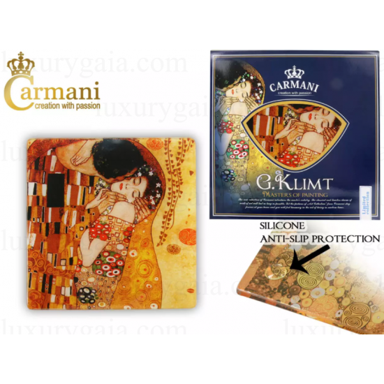 Стъклена подложка за чаша, по картини на Gustav Klimt '' Целувката ' . Размер 10.5x10.5cm - Luxurygaia.com