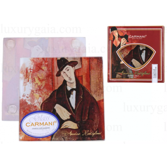 Стъклена подложка за чаша, по картини на Amedeo Modigliani. Размер 10.5x10.5cm - Luxurygaia.com