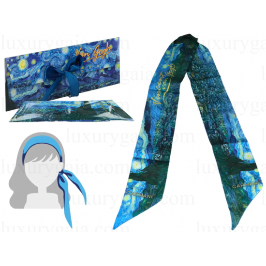 Лента за коса по картини на V.Gogh ''Звездно небе" . Размер : 120 х 8,5см - Luxurygaia.com