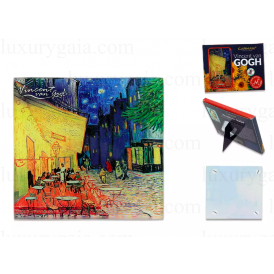 Стъклена подложка за чаша по картини на Van Gogh '' Тераса на нощно кафене ''. Размер 10.5x10.5cm - Luxurygaia.com